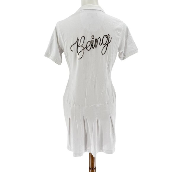 Polo T-Shirt Dress With Rhinestone Detail White M - Picture 2 of 11